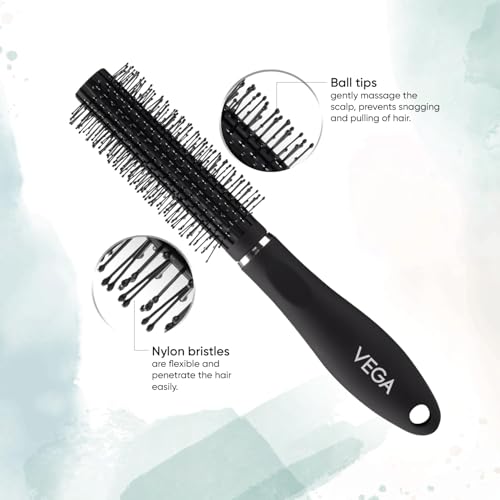 Image of Vega Round Hair Brush for Blow Dry Styling, Volumizing Tool for Men & Women, Adds Curl, Waves & Smooth Finish, Professional Roller for Salon Results (India's No.1 Hair Brush Brand, R22-RB)