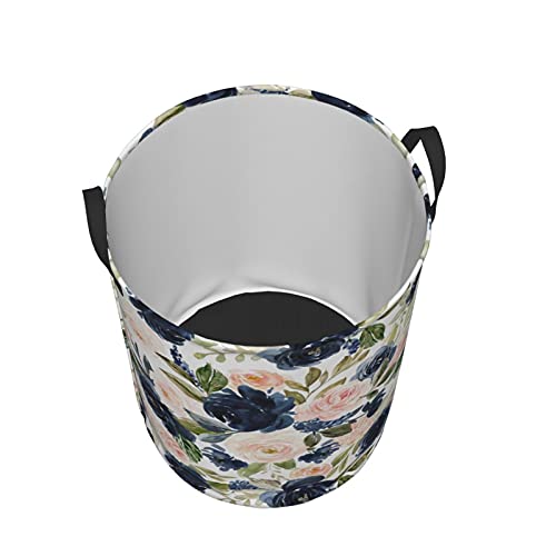 Storage Basket Circular Dirty Clothes Hamper Organizer Pack Navy Blue And Pink Watercolor Floral Large Laundry Basket With Handles Collapsible Washing Bin For Bedroom Bathroom Living Room Medium #TOP2