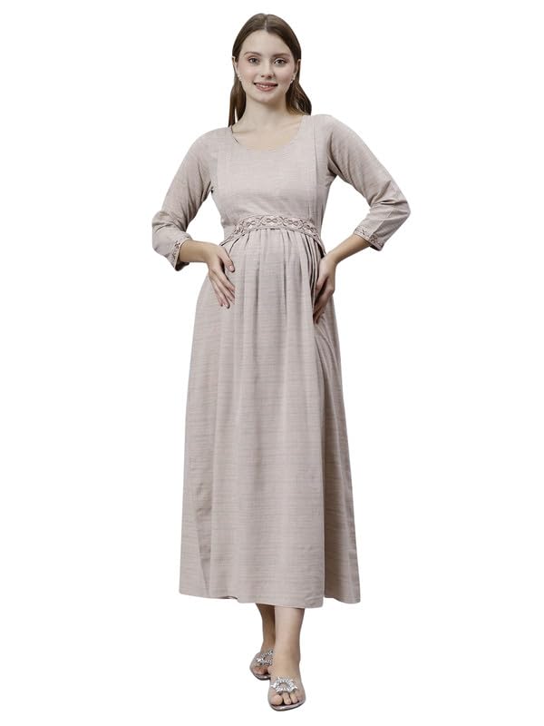 DUMMY SHAPE Maternity Gown for Women | Feeding Flare Kurta with Dual Nursing Zippers for Pre & Post Partum | Maternity Dresses for Women Cotton