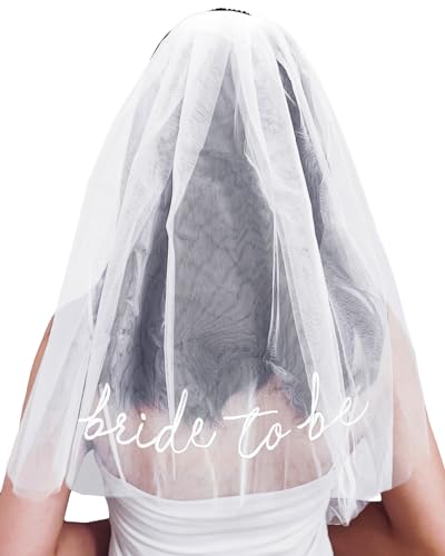 Bride To Be Embroidered Veil - Bride Veil for Bachelorette Party, Bach Party Favors Accessory, Bride To Be Headband, White Head Peace for Bridal Shower Engagement Party, Wedding and Gift
