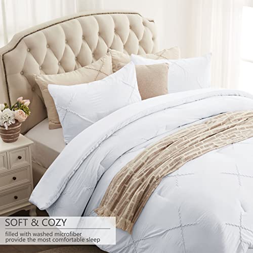 Semech Pinch Pleat Queen Comforter Set, Microfiber Bedding Comforter Sets Queen Size, 3 Piece White Queen Size Comforter Set Lightweight, (Bright White, 88"X88") #TOP3
