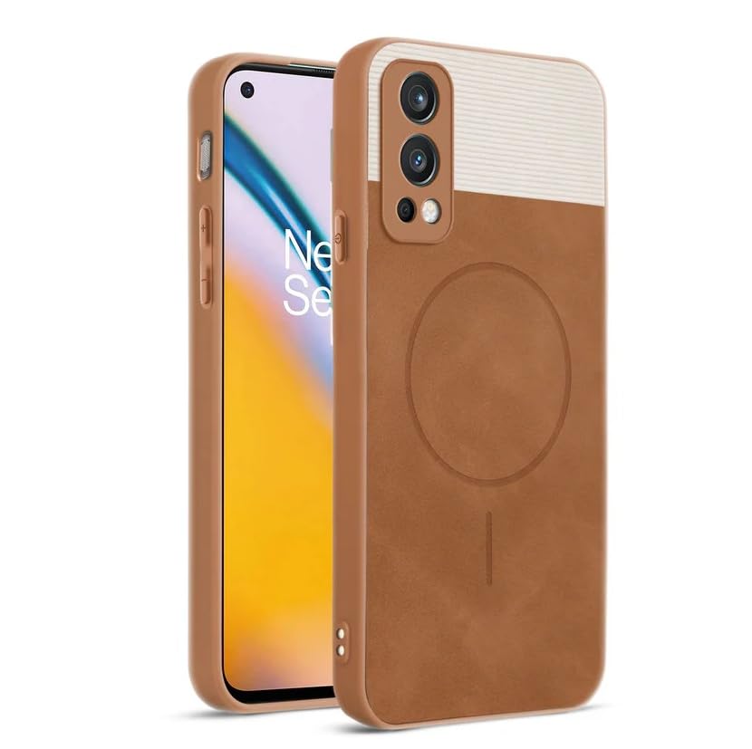 Image of Bintage CASE Dual-Leather Mac Safe Design Phone Case| Soft Touch Finish | Full Camera Protectection Back Cover Compatible for OnePlus Nord2 5G - White & Nut Brown