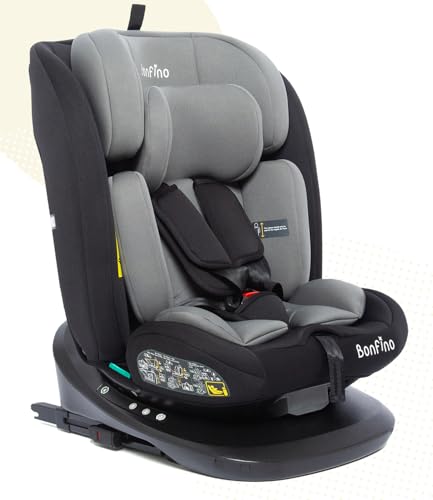Image of Bonfino Premium Pro Shield Convertible Car Seat for Baby, 360 Degree Rotatable Seat, Memory Foam Headrest, ISOFIX System, Rear Facing Support, Newborn to Toddler, Safety Certified Design (Grey)