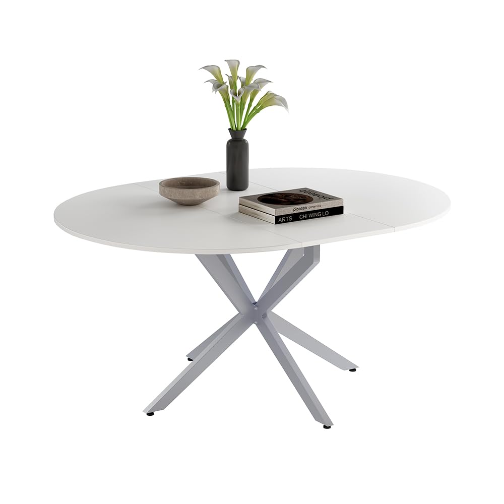 Vicco tavolo da pranzo allungabile Loyd, Bianco/Grigio, 120 x 76.5 cm Estensibile, adatto per l'estensione della superficie del tavolo quando necessario