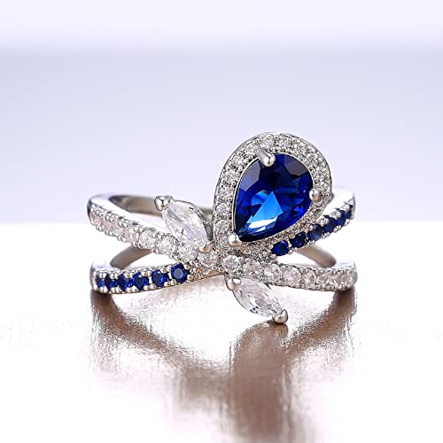 Full Diamond Ring Shiny Red Blue Gemstone Crystal Ring Copper Zirconium Plated Proposal Ring Promise Halo Rings Cz Cross Knot Cocktail Rings Eternity Engagement Wedding Ring For Women (8, Blue) #TOP2