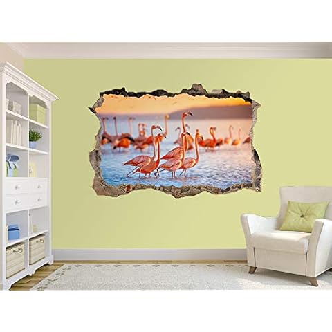 Pink Flamingos at Sunset Photo Hole in Wall Sticker Wall Mural (101094840) (30cm x 20cm) Cover