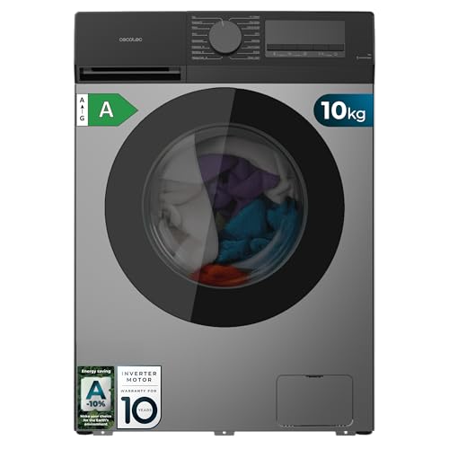 Cecotec Lavadora Carga Frontal 10Kg Bolero DressCode 10450 Inverter Steel, 1400 rpm, 16 programas, Clase A-10%, Motor Inverter Plus, Allergy Care, Pearl Drum, Función Silence, Stop&Go, KidLock, Steel