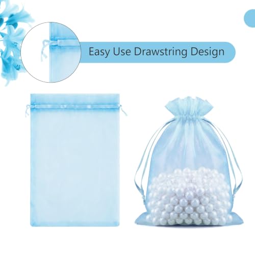 Image of FUNFERY 100PCS Baby Blue Organza Gift Bags 4x6in,Drawstring Jewelry Pouch