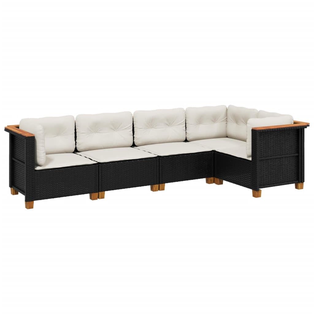 Set Salotto da Giardino 5 pz in Rattan PE con Cuscini Nero | Salotto componibile in polyrattan con morbidi cuscini sfoderabili per arredare con stile terrazzo patio e giardino