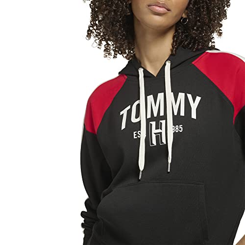 Tommy Hilfiger Women's Relaxed Fit Athletic Blocking Printed Graphic On Chest Hoodie, Black #TOP4