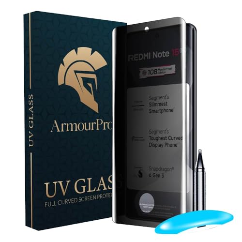 Image of ArmourPro UV Privacy Tempered Glass Screen Protector for Redmi Note 15 (6.8 Inch, Pack of 1) Full Edge to Edge Coverage | Anti-Spy /Anti-Peeping, 9H Hardness, Protection