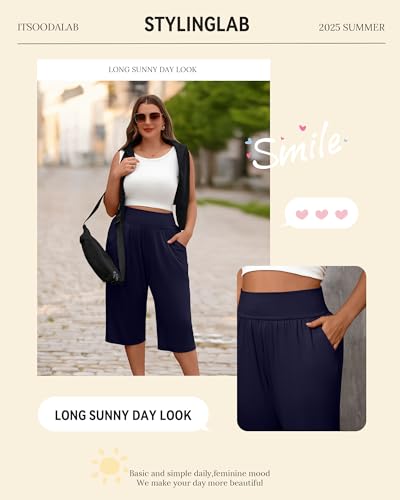 Neer 3 Pack Women's Plus Size Capri Pants, Wide Legs Elastic Waist Capris with Pockets Lounge Loose Sweatpants2