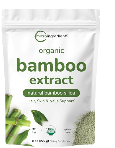 Micro Ingredients Organic Bamboo Extract Powder, 8oz (378 Servings) | Bamboo Plant Silica & Mineral Supplements | Natural Stem & Leaf Extract | Non-GMO, Gluten Free, Vegan Friendly