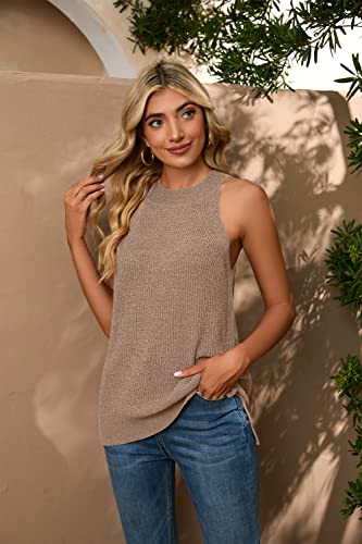 Bettysays Womens Summer Loose Knit Vest Sleeveless Halter Neck Sweater Tank Tops(Medium,Khaki) #TOP1