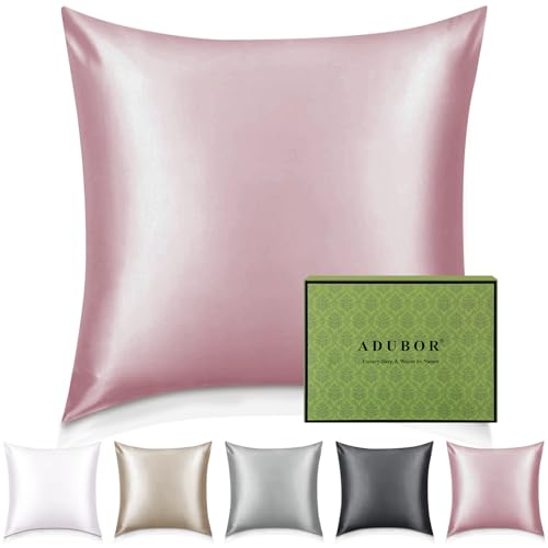 Adubor Taie Oreiller 100% Soie, 23 Momme Soie de Mûrier, Grade 6A, Taie d'oreiller Soie pour la Santé des Cheveux et de la Peau, avec Fermeture Éclair Dissimulée (65×65cm, Rose, 1 pièce)