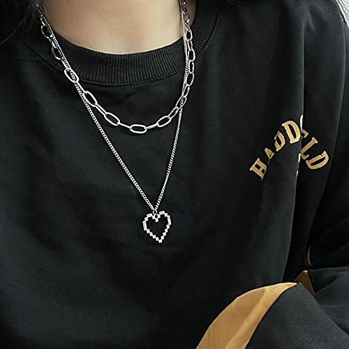 Collier double couche acier titane chaîne de chandail cœur évidé accessoires simples hip-hop - 5
