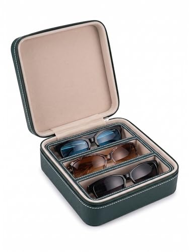Image of ROSELLE Eyewear Travel Case for women men, Luxury leather 2 /3-Slot Eyeglasses Storage Box for Multiple Glasses and Sunglasses