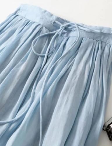 IDEALSANXUN Linen Skirts for Women Spring Summer A Line Drawstring Elastic High Waisted Casual Cute Trendy Flowy Midi Skirt3