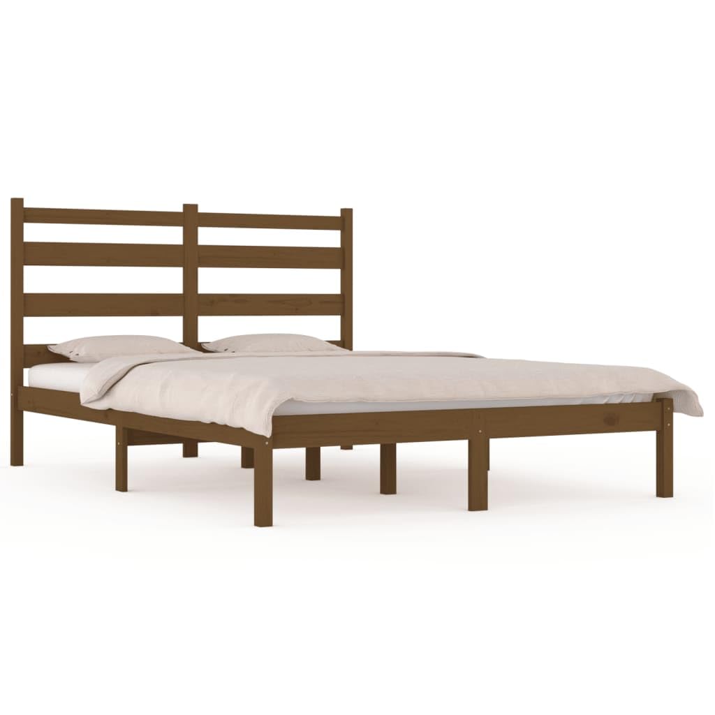 Cama de madera maciza de pino, 200 x 200 cm, con somier y cabecero, cama de madera estable para adultos y jóvenes, mueble de dormitorio natural