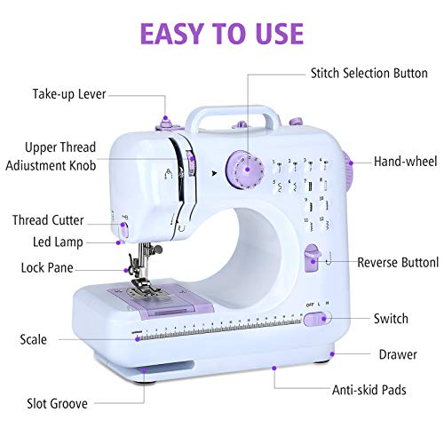 Multifunctional Small Portable Sewing Machine, Household Sewing Machine, Sewing Machine for Beginners, 12 Built-in Stitches, 2 Speed with Foot Pedal, Suitable For Beginners To Sew Easily