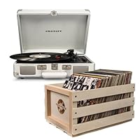 Crosley Cruiser Bluetooth Portable Turntable with Crosley Record Storage Crate, White Sands