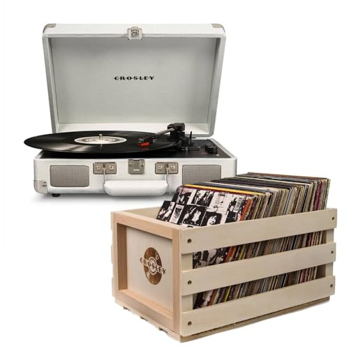 Crosley Cruiser Bluetooth Portable Turntable with Crosley Record Storage Crate, White Sands