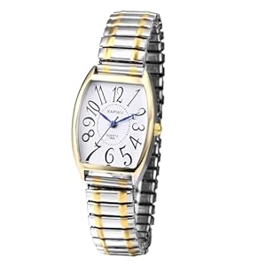 JewelryWe Women’s Easy Reader Analog Watch Gold Silver Plated Elastic Band Wristwatch