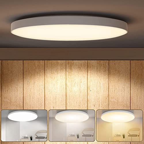 WOERIT Plafonnier LED rond plat 18 W 1500 lm moderne ultra fin Ø28 x 2 cm 3000 K/4000 K/6000 K réglable 3CCT pour bureau, chambre, salle de bain, salon, cuisine, balcon Cover