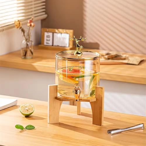 Image of 1 pc 4 Lieter Glass Beverage Dispensers with Stand & Spigot Glass Drink Dispense, Beverage Storage for Fridge, for Lced Water, Fruit Juice, Sangria, Lemonade