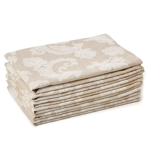 Encasa XO Table à Manger Serviettes de Serviettes de 6 I Taille 45x45 cm I Floral Beige Jacquard Style Imprimé sur Le Coton À la Maison I Couleurs Rapides,...