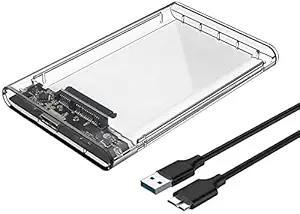ANCIARY External Portable USB3.0 to SATA Hard Drive Enclosure for 2.5 inches SATA HDD SSD Below 9.5mm Thickness, Support UASP SATA III, Max 4TB, Tool-Free Design DF1 (Transparent)