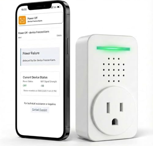 Power Failure Alarm WiFi with 4 Email Addresses, Loud 120dB Smart Power Outage Alarm with 6 Sirens, Freezer Alert WiFi Wireless, Smart Power Failure Detector for GFCI Trips, Sump Pump