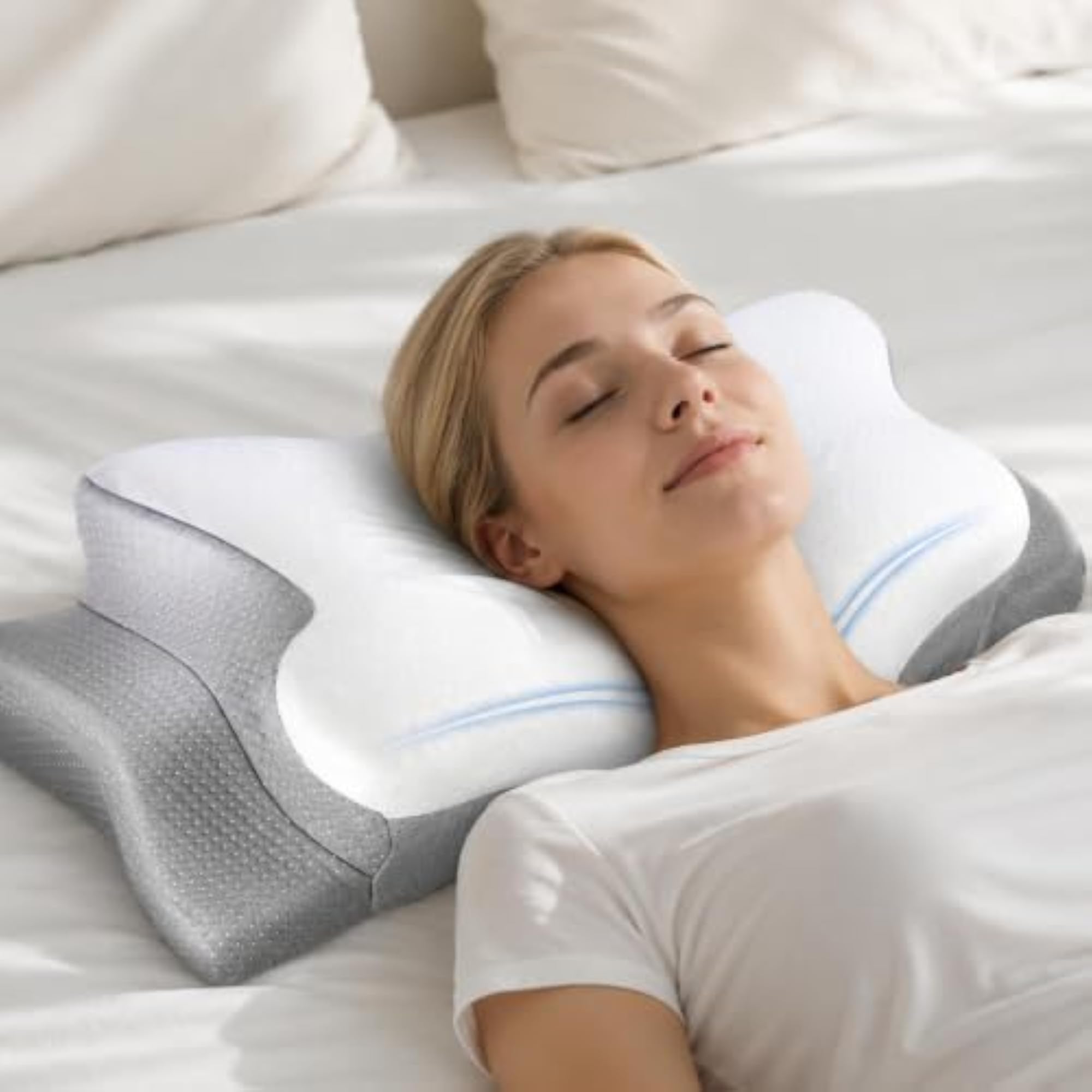 Cervical Pillow for Side Sleepers, Ice Silk Cover
