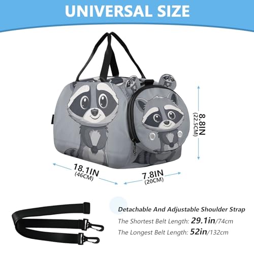 YETTASBIN Sport Travel Duffel Bag for Girls Boys, Raccoon Large Waterproof Weekender Overnight Bag, Detachable Shoulder Strap Gym Bag with Shoe Compartment & Wet Pocket3