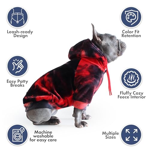 Image of Spark Paws Dog Hoodie - Premium Dog Sweater for Small, Medium, and Large Dogs | Warm Outfits for French Bulldogs, Pitbull, Puppy, Winter Jacket Alternative - Red & Black - S