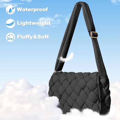 NAARIIAN Small Puffer Crossbody Bag for Women,Lightweight Quilted Woven Purse with Adjustable Strap,Crescent Shoulder Bag3