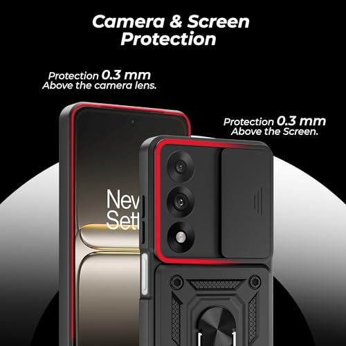 Image of A rtistque Armor Bumper Back Case Cover for OnePlus Nord 5 5G | Stylish Ring Holder & Inbuilt Stand | Sliding Camera Cover | Shockproof TPU Protective Design | Oneplus Nord 5 Back Cover - Black