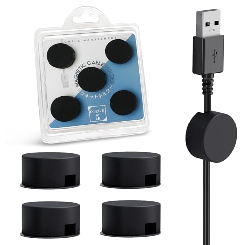 Xuuza Magnetic Cord Holder Silicone, 5-Pack Magnetic Cable Organizer Electronic Clip Wire Holders for Cords, Cable Management Clips for Nightstand, Office Desk, Kitchen & Car, Black
