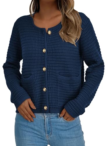 PRETTYGARDEN Women Knit Cardigan Sweaters Fall Fashion Long Sleeve Open Front Button Down Trendy Casual Jacket Winter Clothes