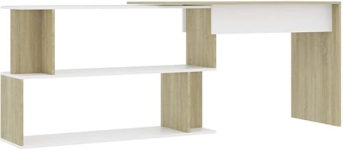 Miniatura 3 de Escritorio esquinero para computadora portátil, mesa giratoria para computadora con estantes de almacenamiento y estantería, moderna estación de