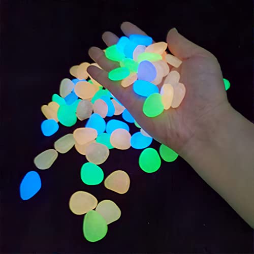 Qguai Glow in The Dark Pebbles, Glowing Rocks for Aquarium Decoration, Outdoor Decor, Garden Lawn Yard, Walkway, Fish Tank, Pathway, Driveway (Mixed-200pcs)