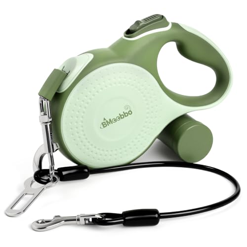 BMaobbo Guinzaglio retrattile per cani da 8 m, con corda in acciaio resistente al morso e supporto per borsa della tettoia, design senza grovigli, freno rapido e manico antiscivolo, per cani fino a 50