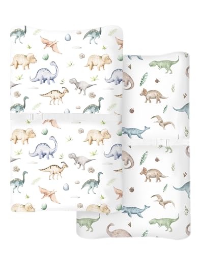 Changing Pad Cover for Baby Boys Girls 2 Pack, Fits Standard 32”×16” Changing Table Pads, Silky Breathable Stretch Knit, Machine Washable (Dino...