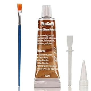 WanKuMi Brown Caulk, Brown Silicone Caulk, Caulking Sealant, Strong Bonding, Flexible, Waterproof for Interior and Exterior Doors, Window, Roofing Siding, Wood Flooring, Roofing etc, 100ml