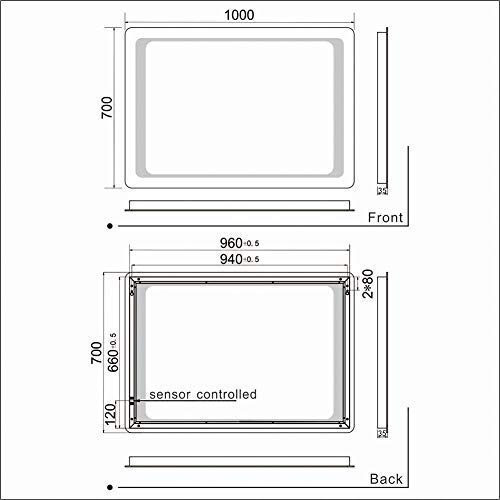 ELEGANT 1000x700mm Bathroom Mirror with Lights Infrared Sensor Switch LED Illuminated Bath Vanity Wall-Mounted Mirrors with Anti-Fog Demister Heated Pad