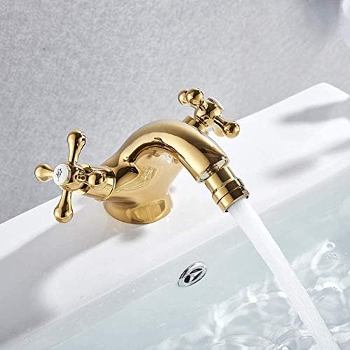 Robinet de lavabo doré à deux poignées en laiton pour évier