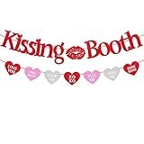 Kissing Booth Banner Glitter Red Pink Heart Garland Valentine Decoration by My Valentine Decoration Kiss Me Happy Valentine’s Day Party Supplies