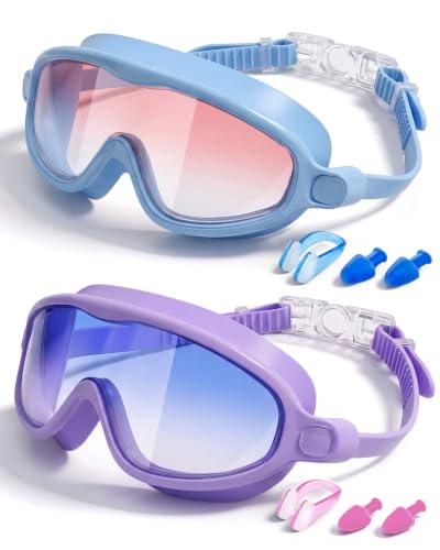 Rantizon Kids Swimming Goggles 2 Pack, Anti Fog&UV Swim Goggles for Boys Girls, No Leak Pool Beach Essentials for kid 3-14