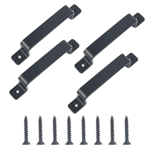 Sgehai Lot de 4 poignées de porte vintage en fonte pour portails en bois, poignée en D noire, poignée de traction en fonte adaptée pour abris de jardin, portails et portes