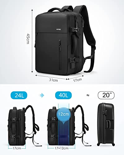 Homiee Carry On Bag Flight Approved 40L Travel Backpack 18 X 14 X 8 Inches, Expandable Hand Luggage Suitcase Waterproof Rucksack Anti Theft Casual Daypack Weekender Overnight Duffel Bag For Men Women #TOP1
